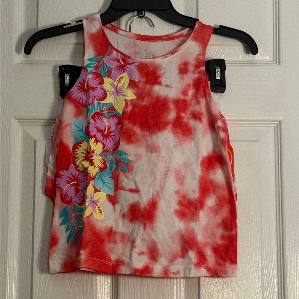 wonder nation Red & White Tie-Dye Floral Tank Top